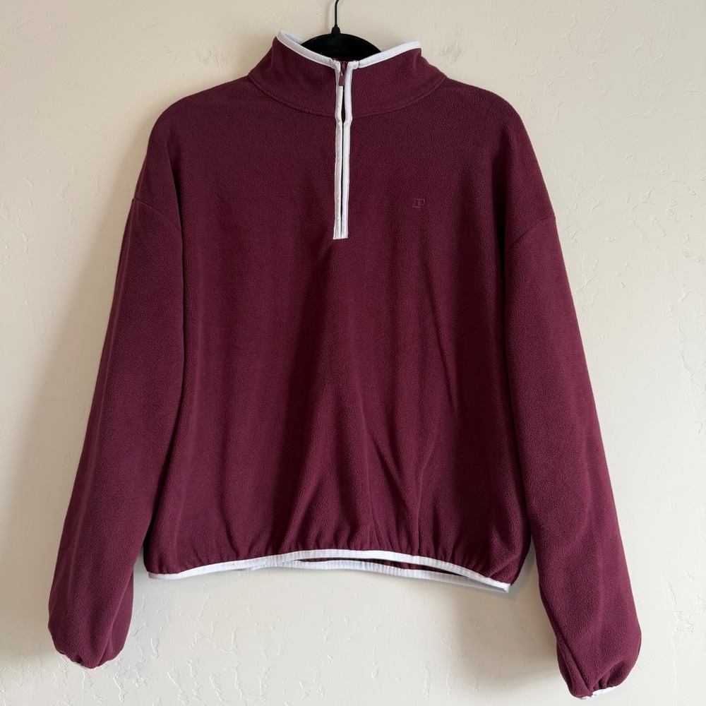 PINK Victoria's Secret Burgundy Fleece‎ Quarter Zip Pullover Sweatshirt Womens M